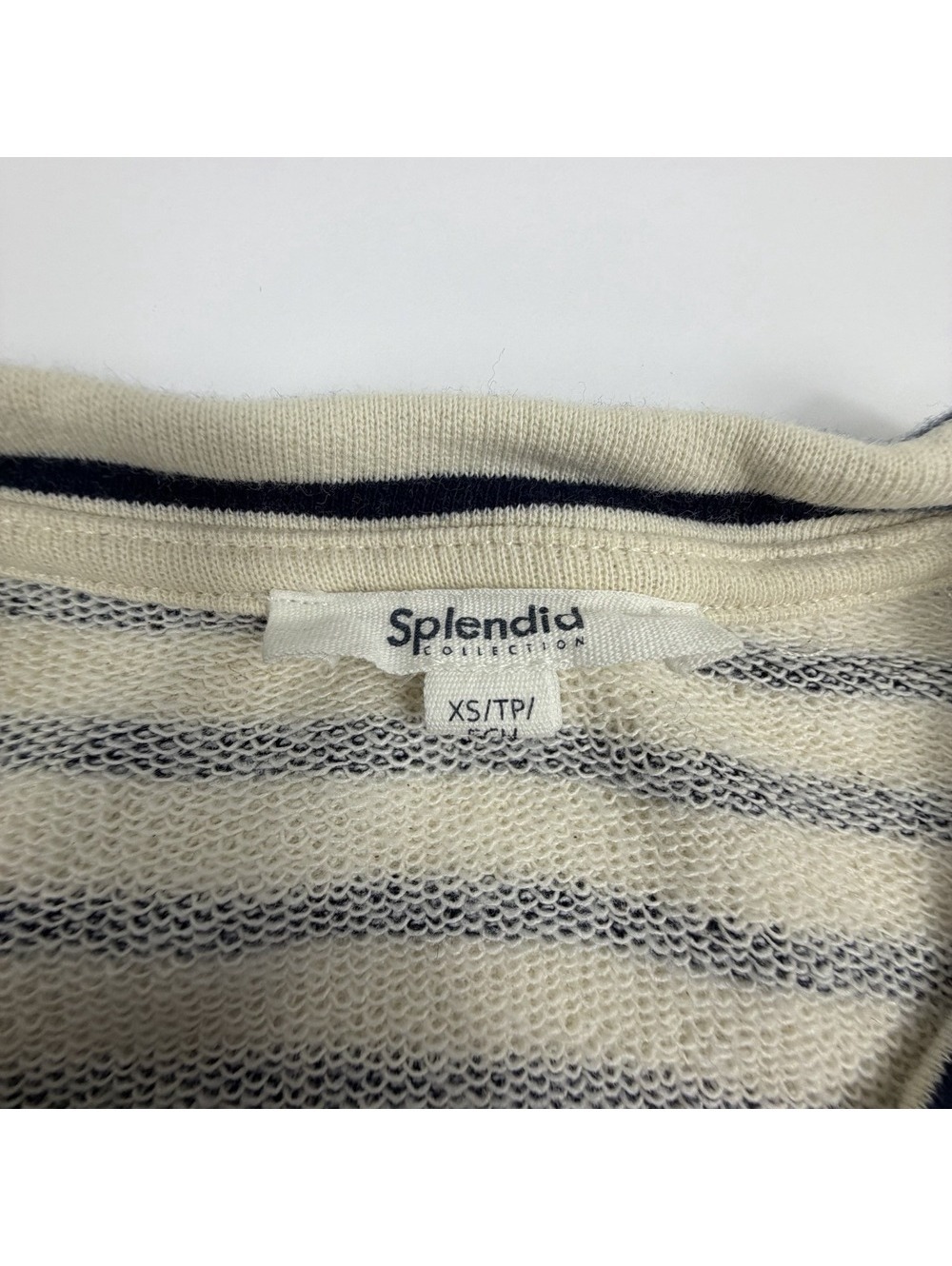Splendid Whitney Stripe T-Shirt Dress XS Cream Navy Short Sleeve Casual Knit